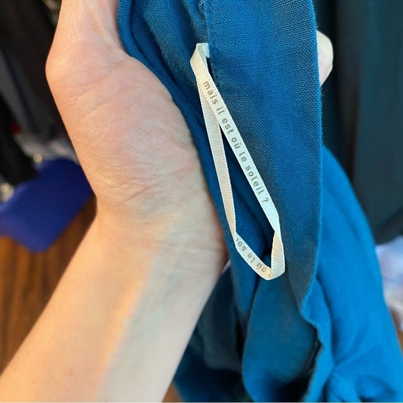 Mais Il Est Ou Le Soleil Linen Skirt Size 38 / 8 / Medium Teal Blue Faux Wrap - Picture 8 of 11